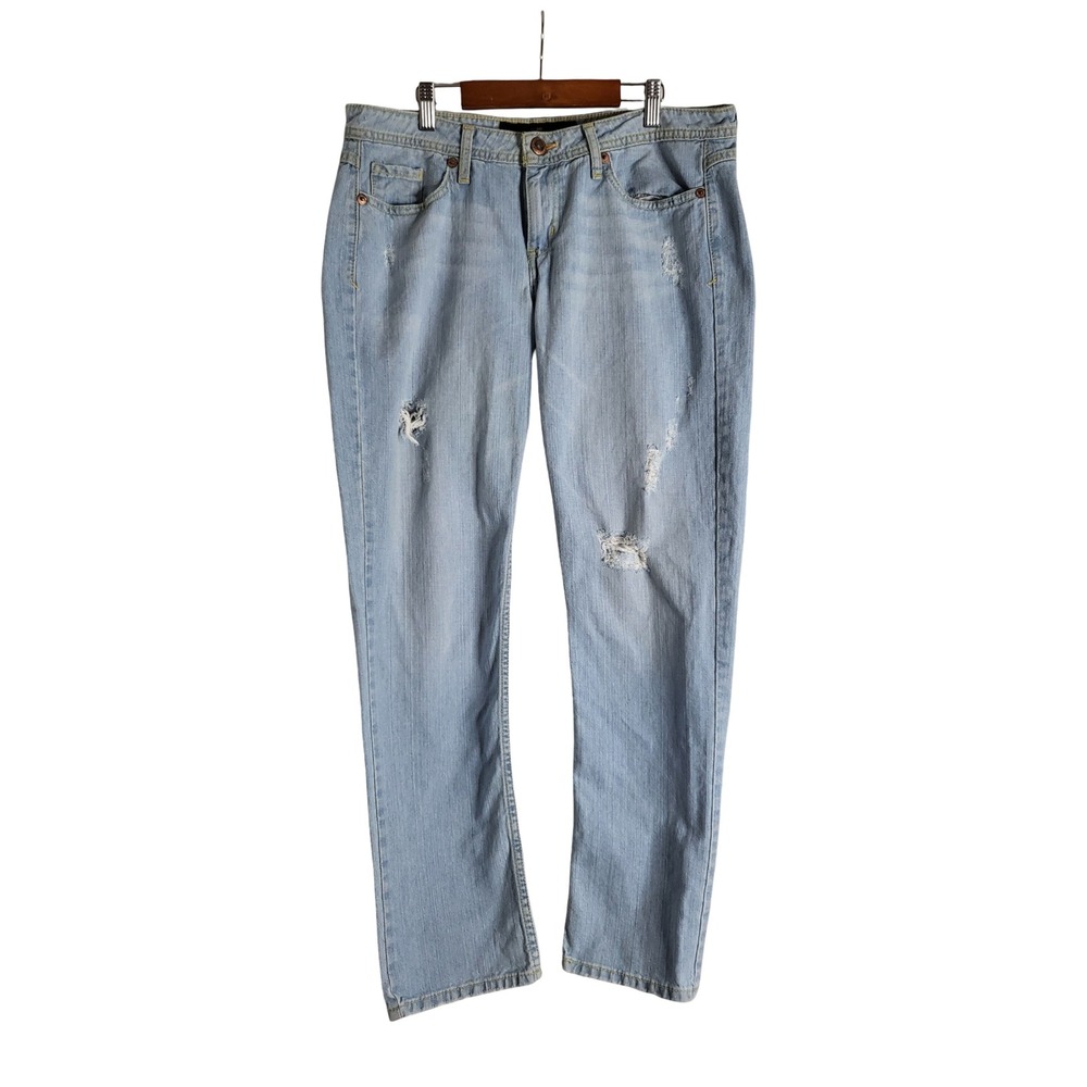 Source of Wisdom Boyfriend Jeans Size 13 Light Wash Distressed Ripped Cotton